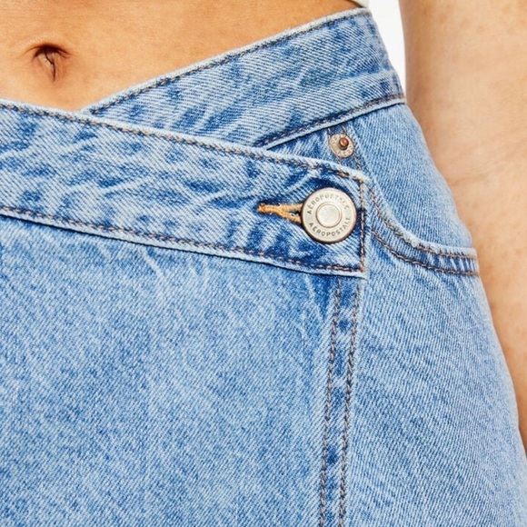 Aeropastale Y2K High-Waisted Wrap Denim Skirt raw hem - Picture 5 of 11
